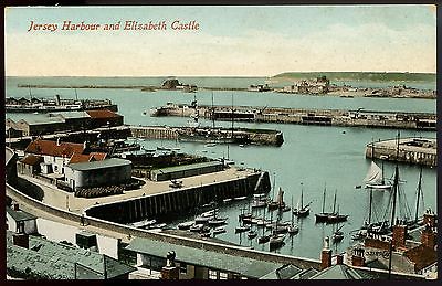 old-rare-postcard-jersey-harbour-elizabeth-castle